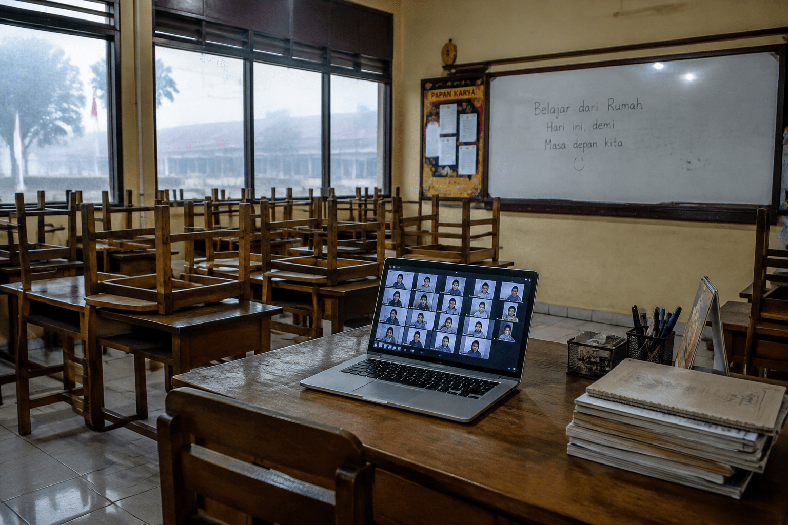 Waspada, Kualitas Udara di Kalimantan Barat Capai Level Berbahaya 4 Ruang kelas sekolah dasar di Pontianak kosong menyusul kebijakan perpanjangan pembelajaran jarak jauh akibat kabut asap.